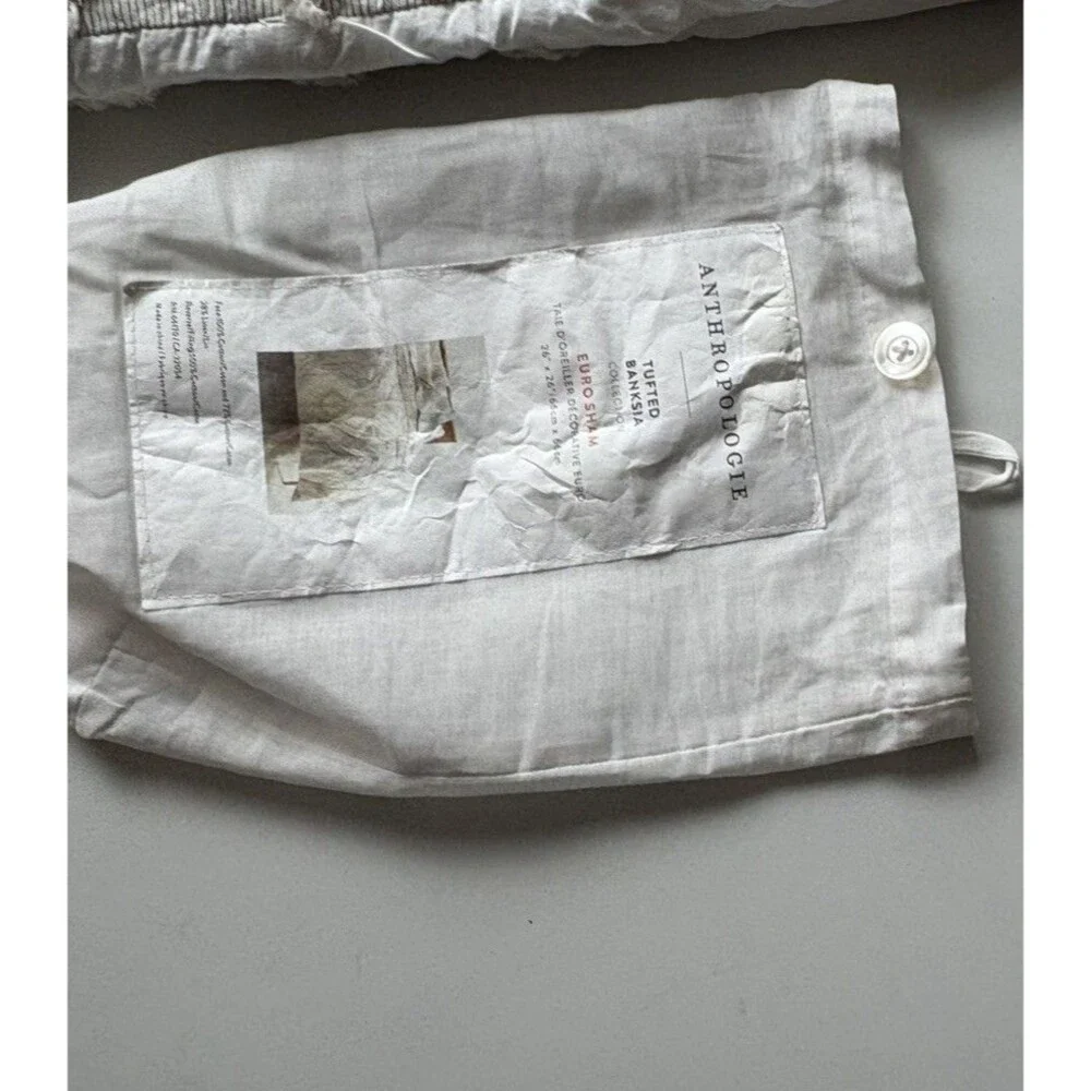 Anthropologie  Tufted Sham Cream Cottage Core Home 26”x26” Euro Sham
